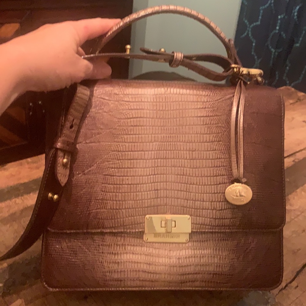 Brahmin Leather Satchel, Glossy taupe/brown. Retail $ 325. Excellent condition.